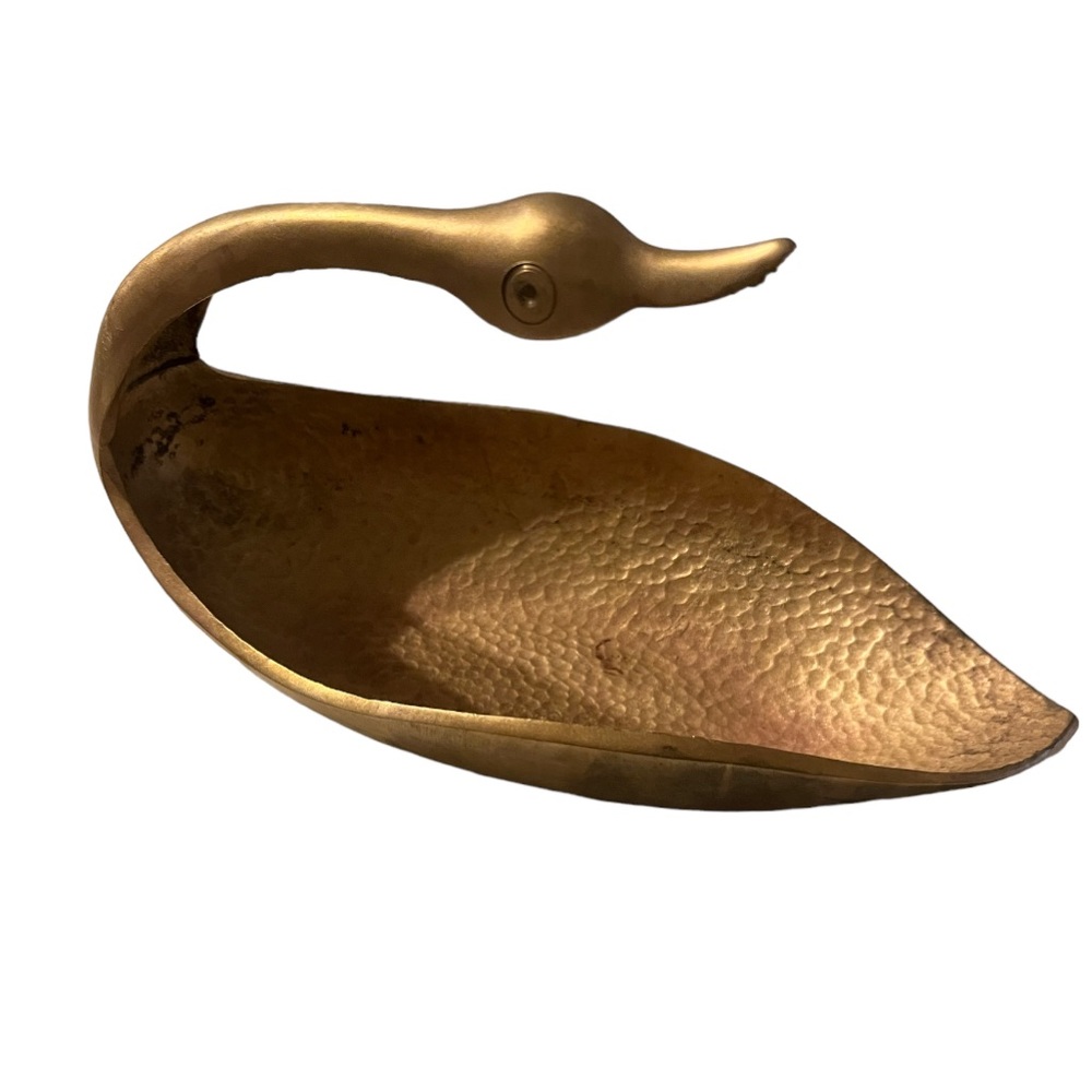 Old Vtg SOLID BRASS SWAN CANDY NUT